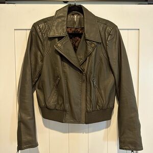 Free People Leather (Faux) Bomber, Olive, Small